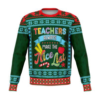 Thumbnail for Teachers Always Make The Nice List - Ugly Christmas Sweatshirt - Tranzitions Organic Salon