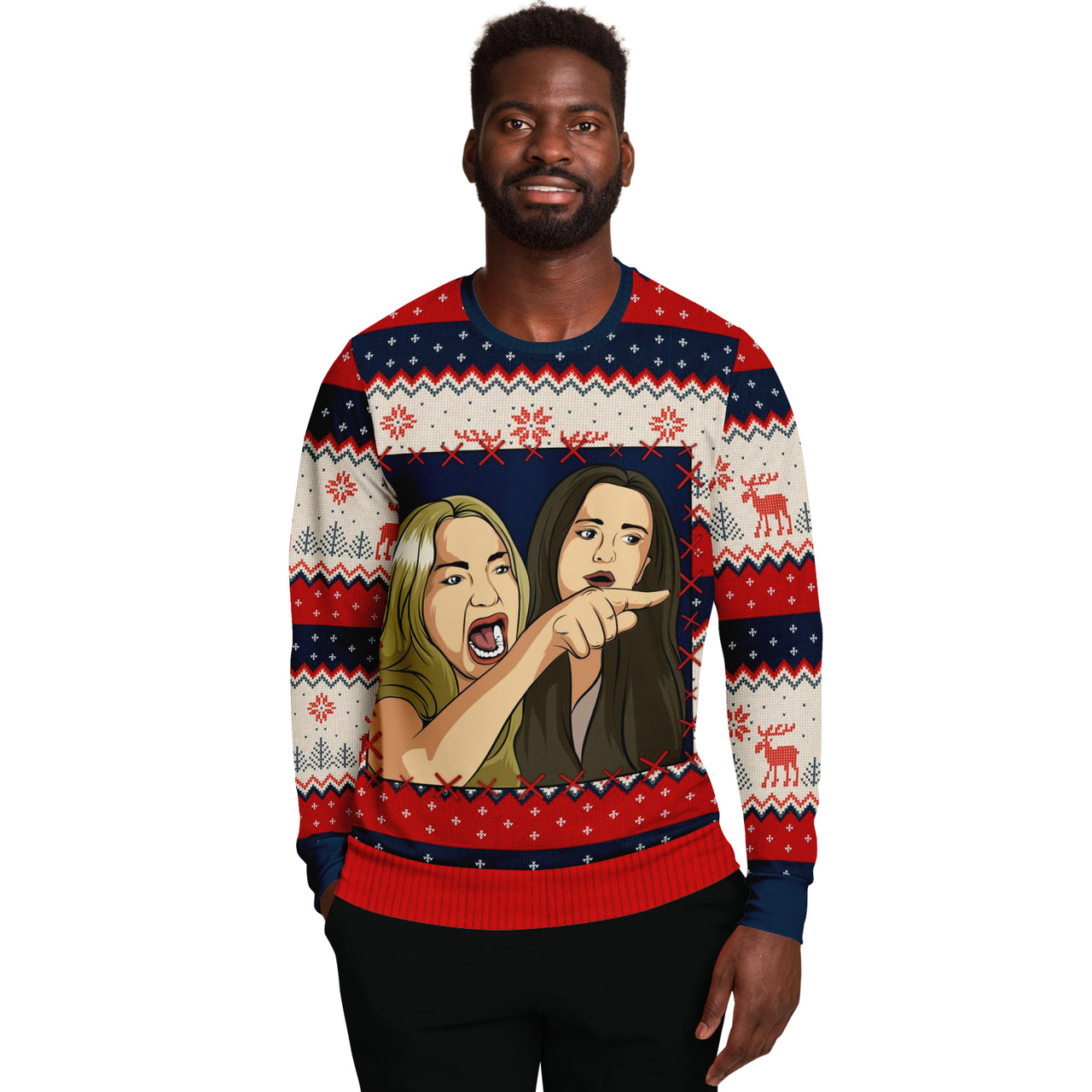 Women Yells At Cat - Ugly Christmas Unisex Sweatshirt